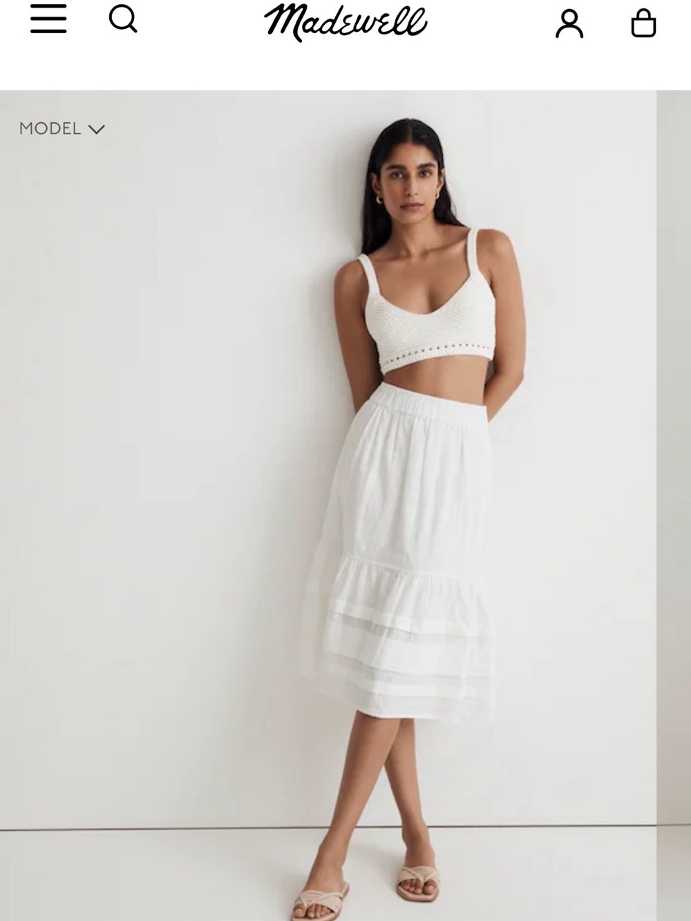 Madewell Cream Tiered Midi Skirt
